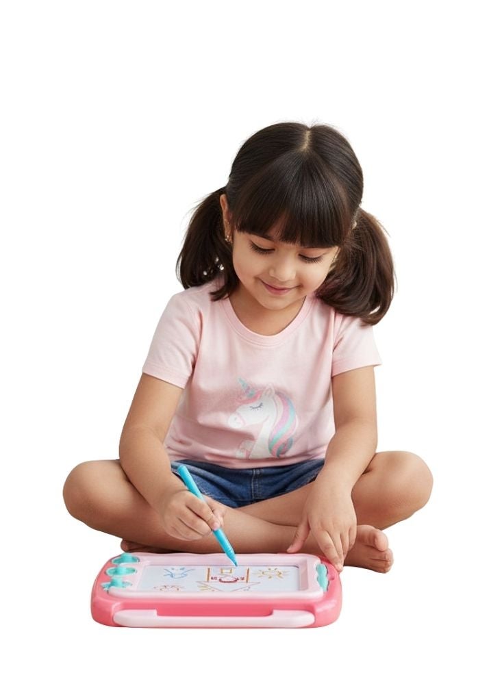 بريميم لوحة رسم مغناطيسية وردية اللون مع قلم وأزرار ختم، لعبة كتابة ورسم قابلة لإعادة الاستخدام للأطفال - Image 2